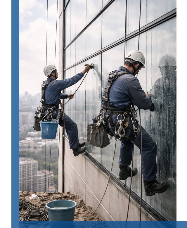 Профессиональная мойка фасадных окон альпинистами в Новотроицке