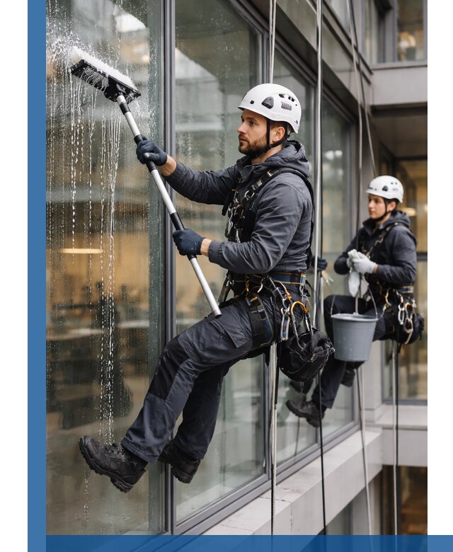 Профессиональная мойка витражей промышленными альпинистами в Новотроицке