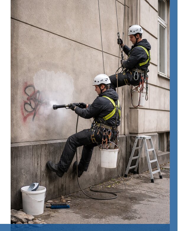 Удаление граффити с фасада в Новотроицке от 4711 р. | ВЫСОТНИК-Нвт