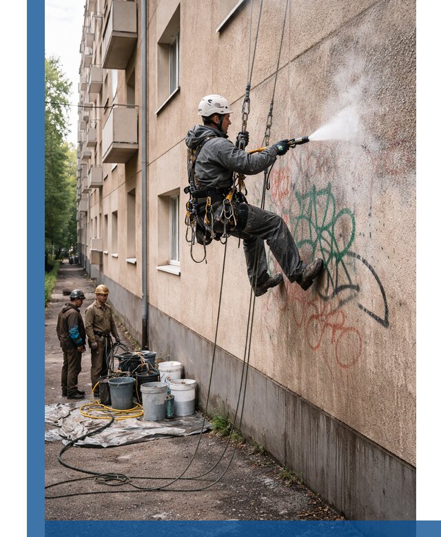 Удаление граффити с фасада в Новотроицке без следов и повреждений