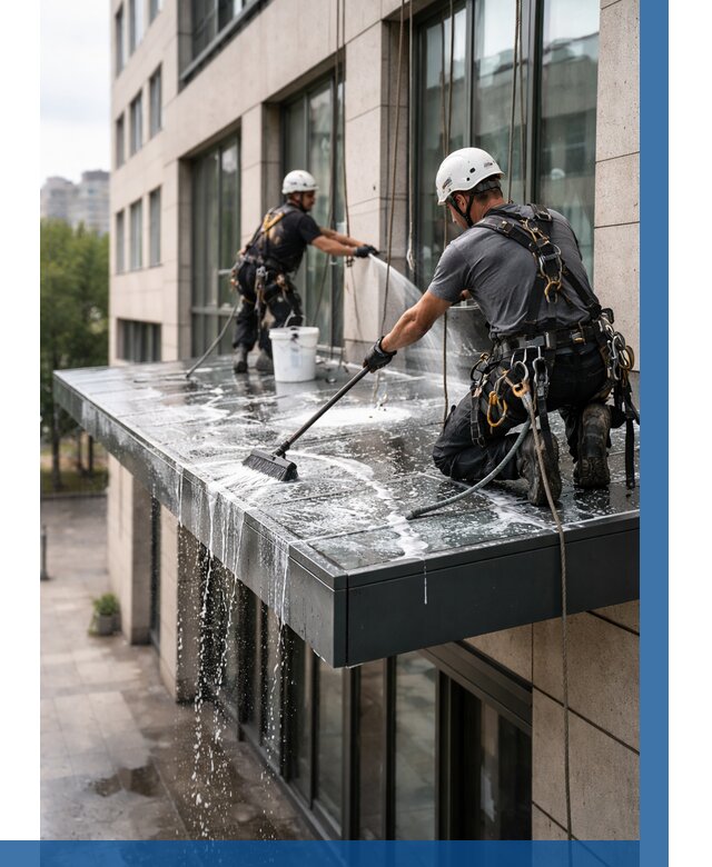 Мойка козырьков и навесов в Новотроицке от 3664 р. | ВЫСОТНИК-Нвт