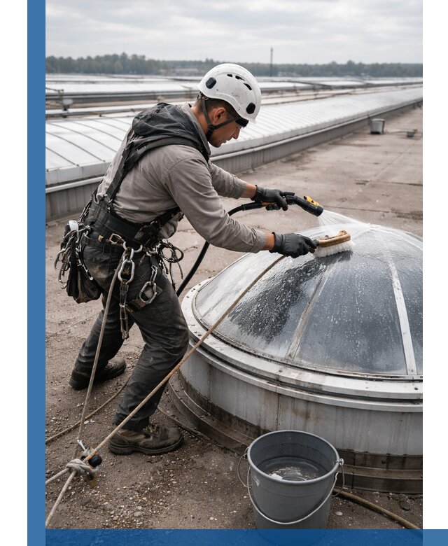 Мойка зенитных фонарей на кровле для промышленных объектов в Новотроицке