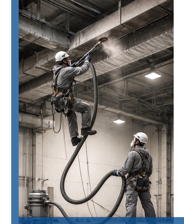 Обеспыливание потолочных конструкций в Новотроицке промышленным альпинизмом