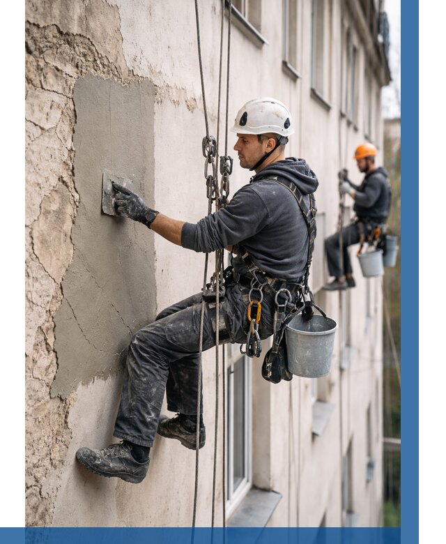 Восстановление штукатурки фасада в Новотроицке от 1256 р. | ВЫСОТНИК-Нвт