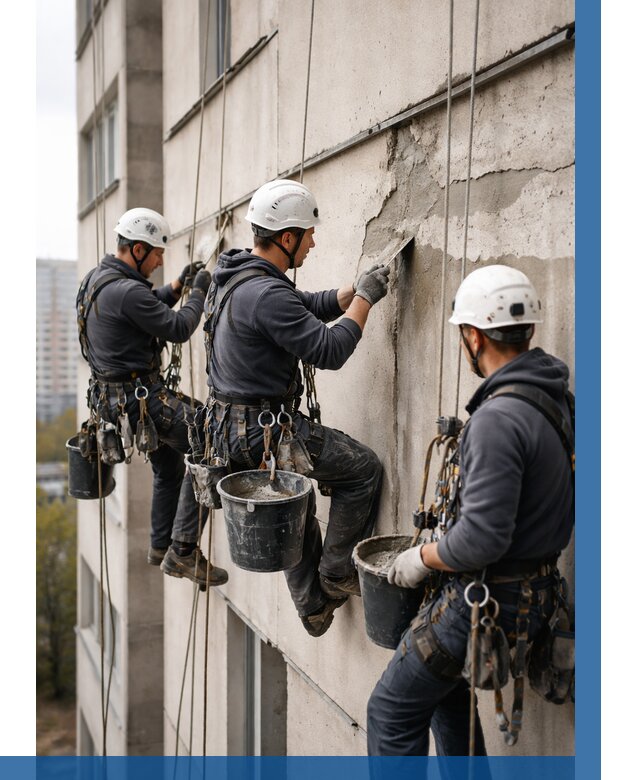 Ремонт бетонных элементов фасада в Новотроицке от 2617 р. | ВЫСОТНИК-Нвт