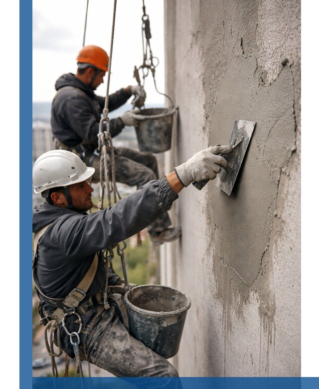 Штукатурка фасада на высоте в Новотроицке профессиональные работы