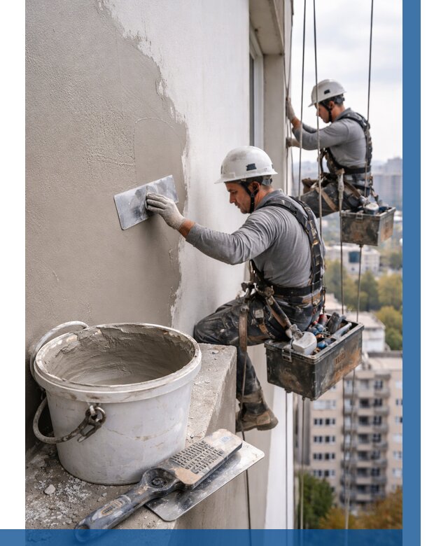 Шпаклевка фасада на высоте в Новотроицке от 733 р. | ВЫСОТНИК-Нвт