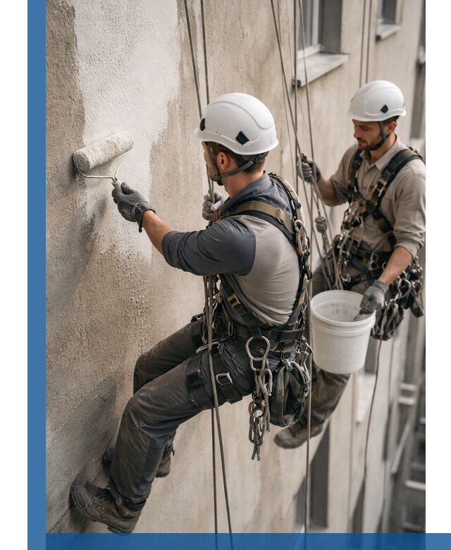 Грунтовка фасада на высоте в Новотроицке промышленными альпинистами