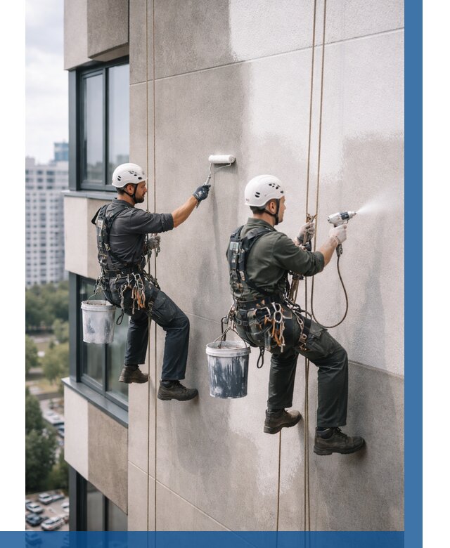 Покраска фасада альпинистами в Новотроицке от 314 р. | ВЫСОТНИК-Нвт