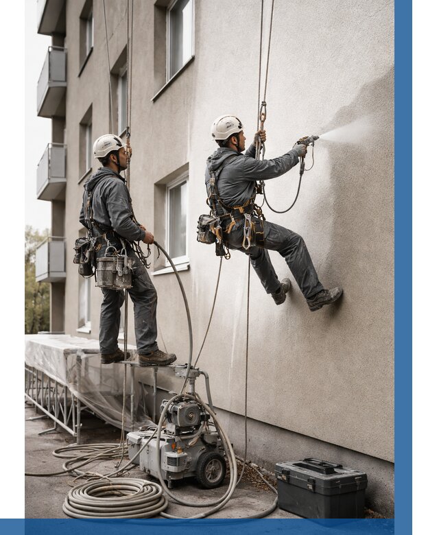 Безвоздушная покраска фасада в Новотроицке от 230 р/м² | ВЫСОТНИК-Нвт