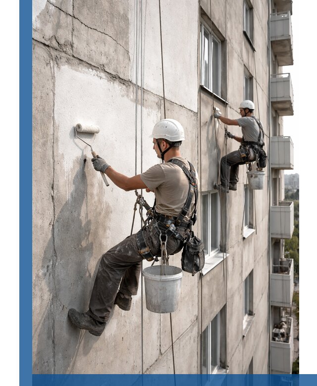 Покраска бетонного фасада в Новотроицке для жилых и промышленных объектов