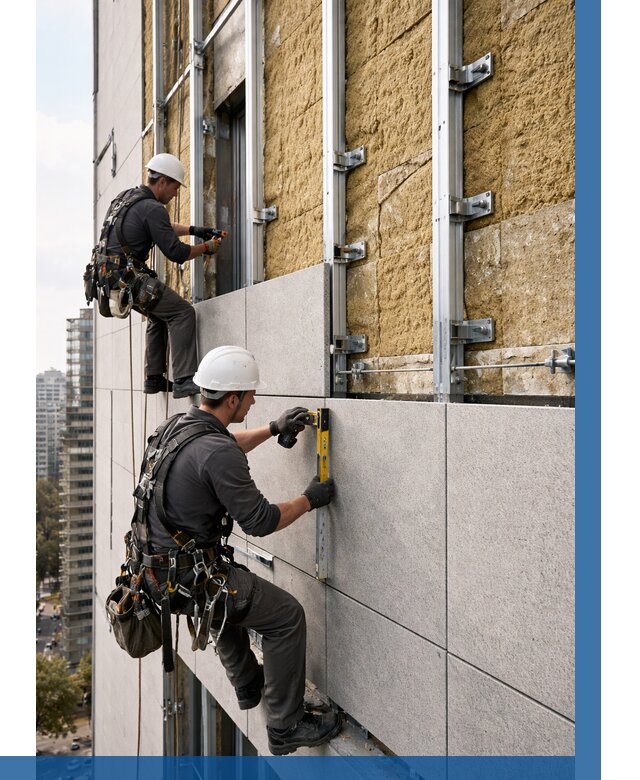 Монтаж вентилируемого фасада в Новотроицке от 3664 р. | ВЫСОТНИК-Нвт