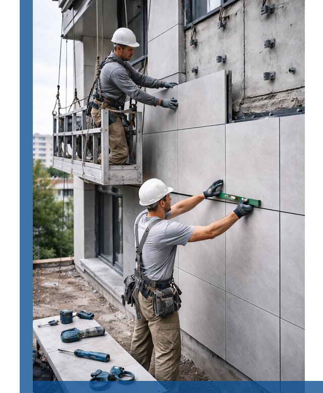 Монтаж керамогранита на фасад в Новотроицке под ключ с гарантией качества