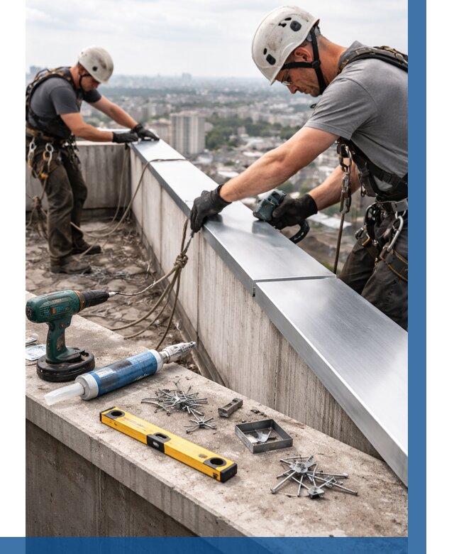 Монтаж парапетных крышек в Новотроицке от 837 р. | ВЫСОТНИК-Нвт