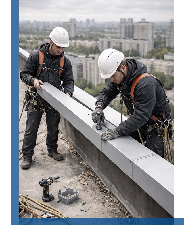 Монтаж парапетных крышек и ограждений кровли в Новотроицке