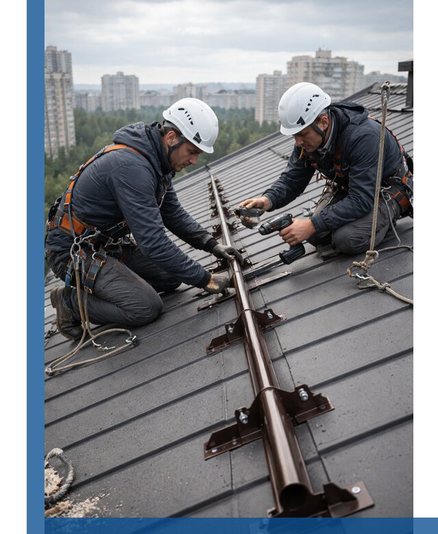 Монтаж снегозадержателей на кровле зданий в Новотроицке под ключ