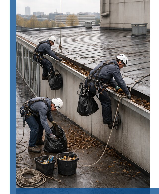 Очистка кровли по периметру в Новотроицке силами промышленных альпинистов