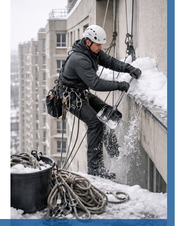 Очистка карнизов от снега в Новотроицке от 314 р. | ВЫСОТНИК-Нвт