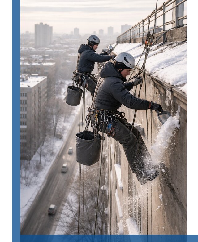 Очистка карнизов от снега в Новотроицке профессионально и безопасно