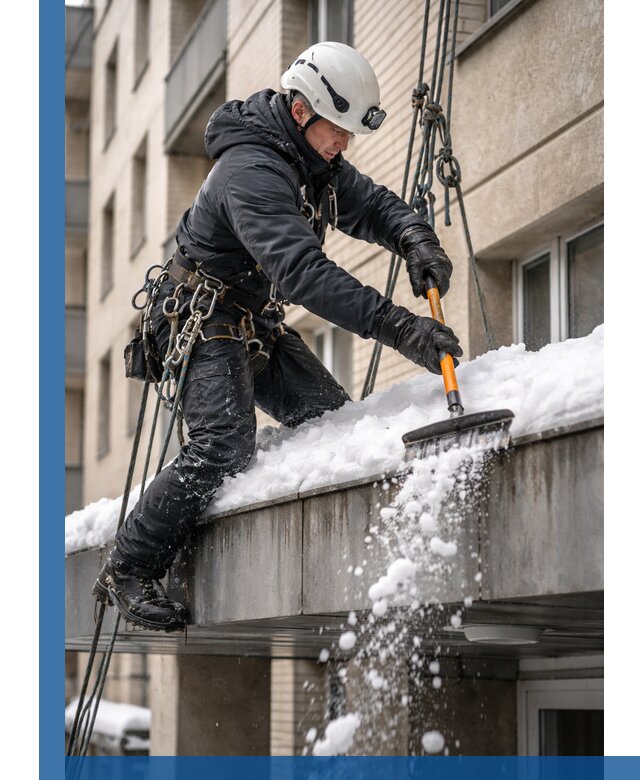 Очистка козырьков от снега в Новотроицке круглогодично безопасно