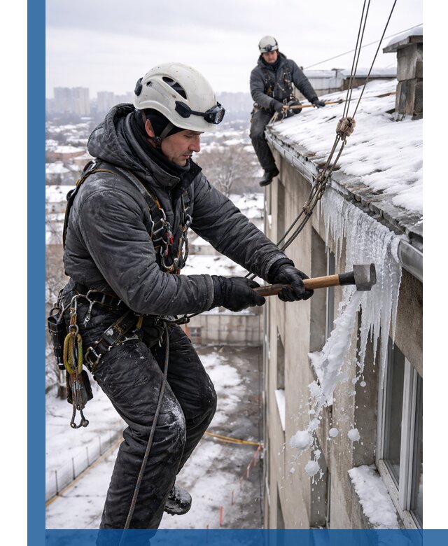 Сбивание и удаление сосулек с крыши в Новотроицке безопасно