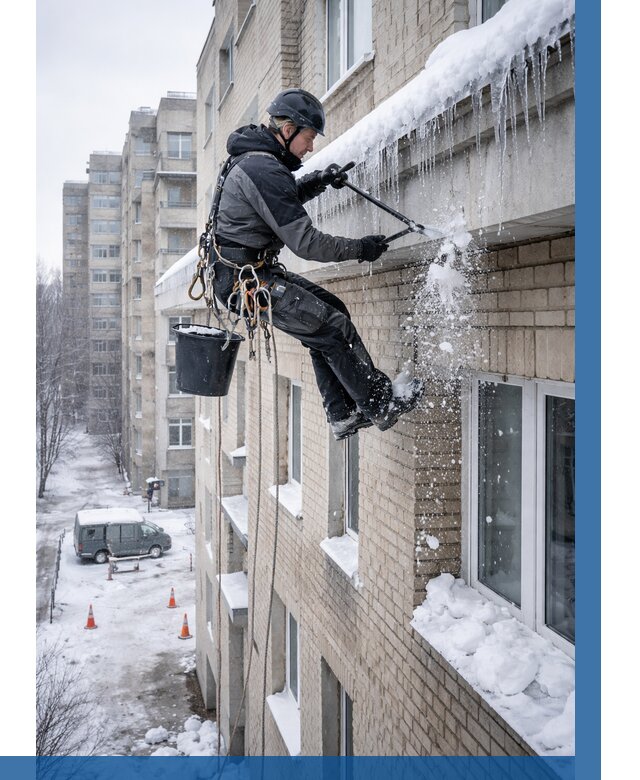 Удаление наледи с карнизов в Новотроицке от 366 р. | ВЫСОТНИК-Нвт