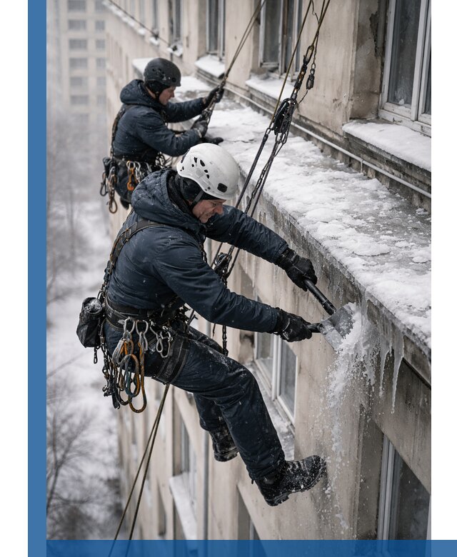 Удаление наледи и сосулек с карнизов в Новотроицке профессионально