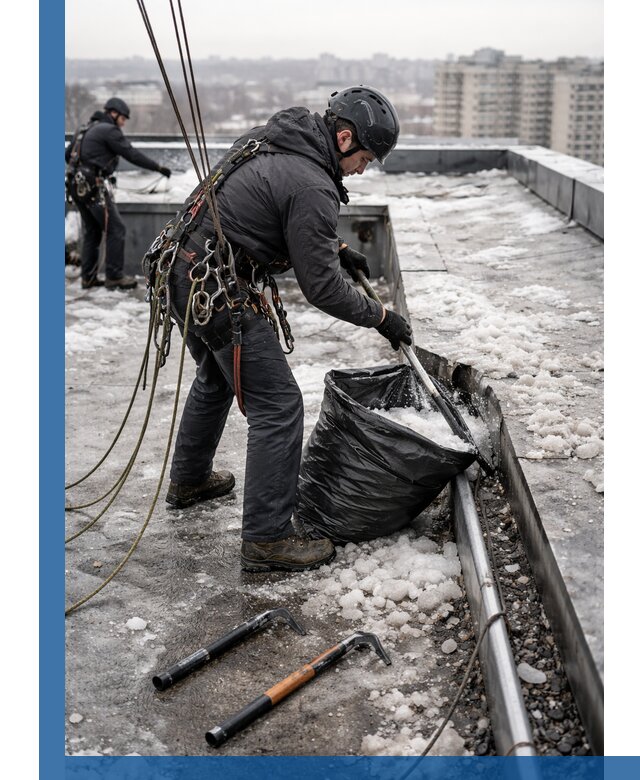 Аварийная очистка кровли в Новотроицке от промальпинистов