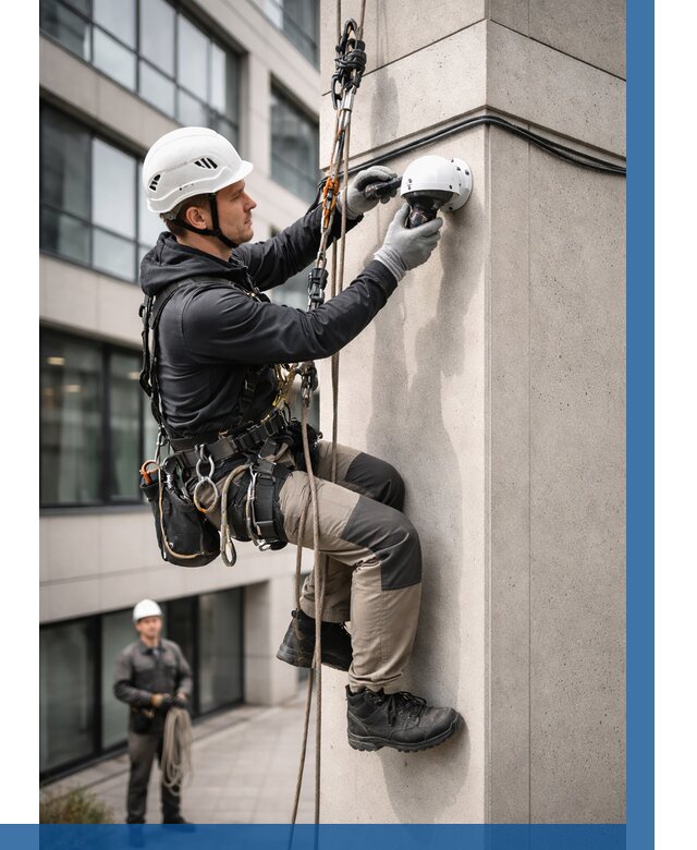 Монтаж камер видеонаблюдения на фасаде в Новотроицке от 8898 р.-ВЫСОТНИК-Нвт