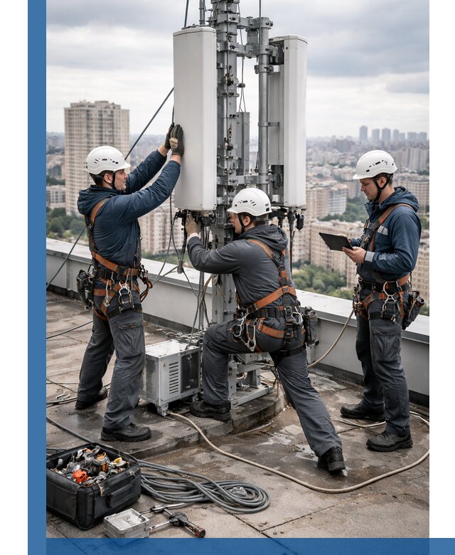 Монтаж антенн связи на крыше в Новотроицке с вводом в эксплуатацию