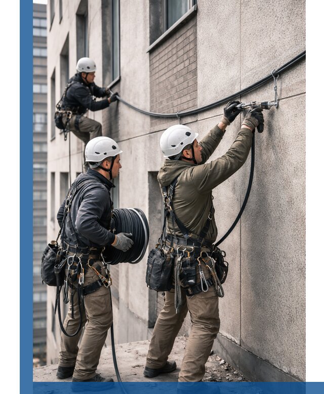 Прокладка кабеля по фасаду в Новотроицке, профессиональный монтаж