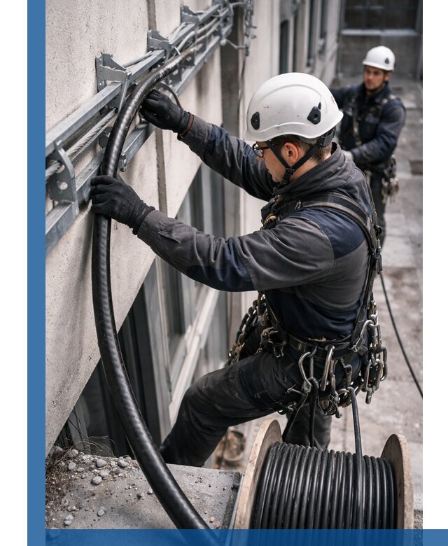 Протяжка кабеля питания на высоте в Новотроицке с гарантией безопасности и качества