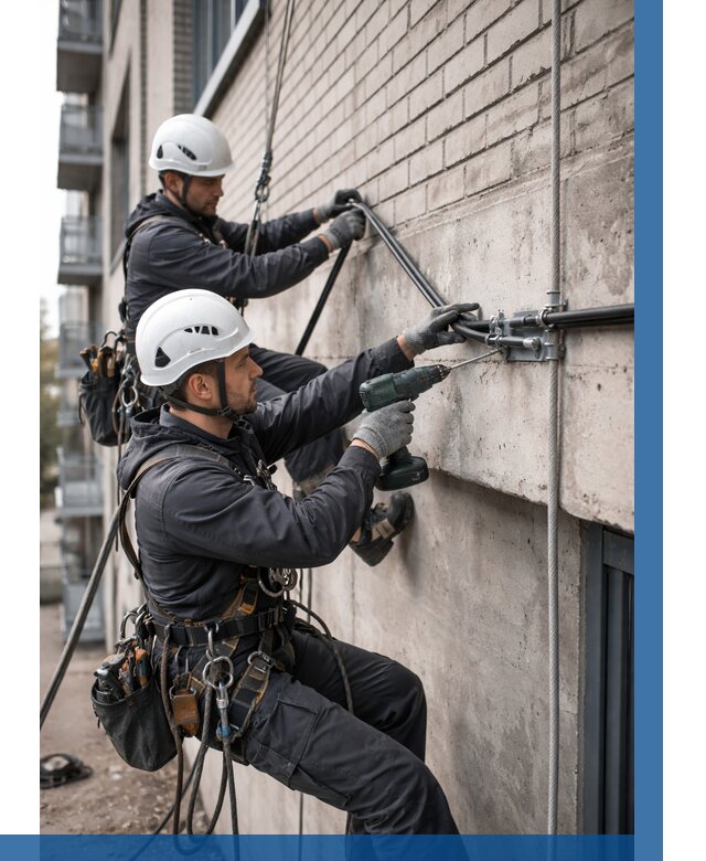 Крепление кабеля на фасаде в Новотроицке от 366 р. | ВЫСОТНИК-Нвт