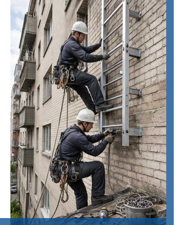 Монтаж пожарной лестницы в Новотроицке от 26170 р заказать у ВЫСОТНИК-Нвт