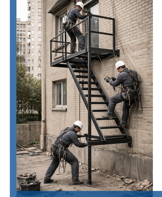 Монтаж пожарной лестницы в Новотроицке, установка и крепление