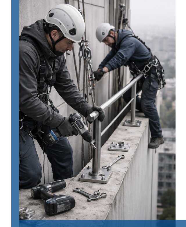 Монтаж перил на высоте в Новотроицке для жилых и промобъектов