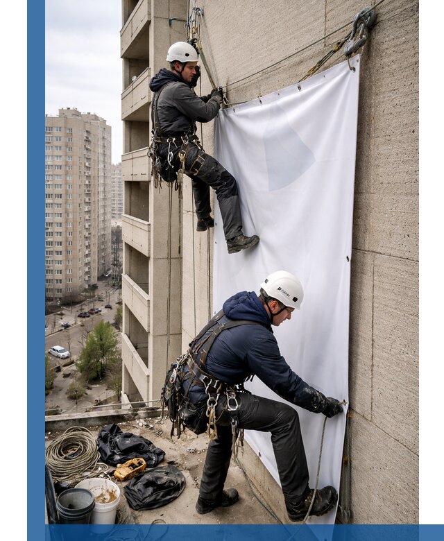 Профессиональный монтаж баннеров на фасаде в Новотроицке