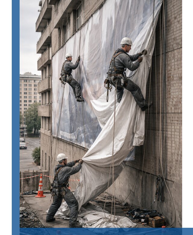 Демонтаж баннеров с фасада в Новотроицке оперативно и безопасно