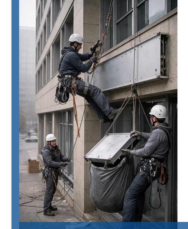 Демонтаж рекламной вывески с высотными работами в Новотроицке