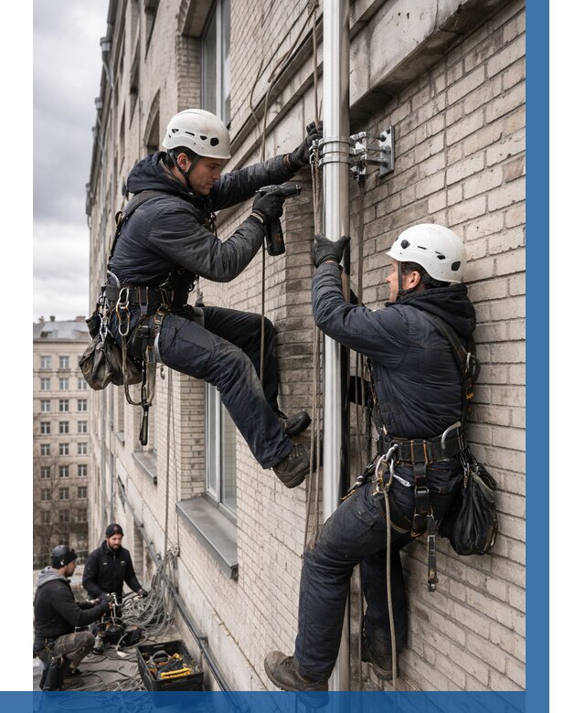 Монтаж флагштока на здании в Новотроицке от 6804 р. | ВЫСОТНИК-Нвт