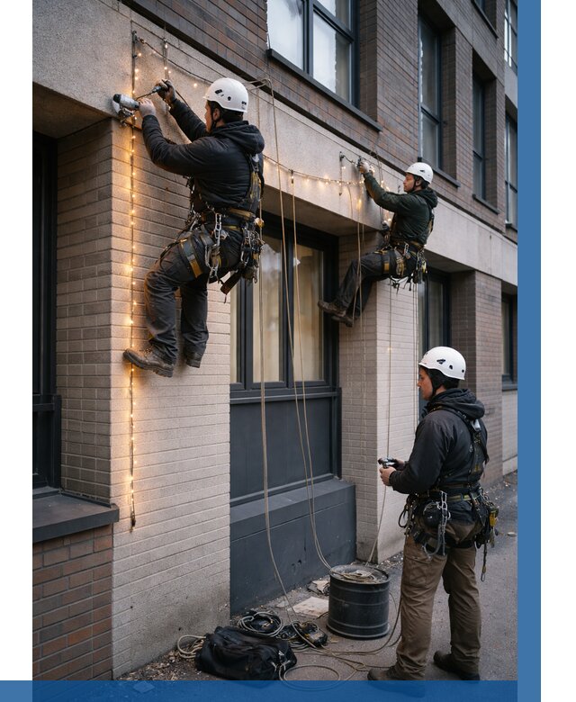 Монтаж гирлянд на фасаде в Новотроицке от 3664 р. | ВЫСОТНИК-Нвт