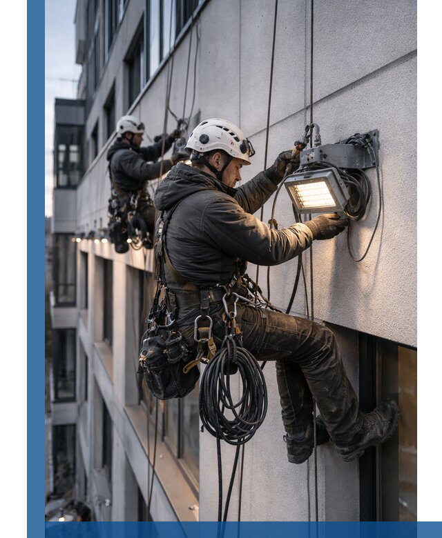 Монтаж фасадного освещения в Новотроицке установка и подключение