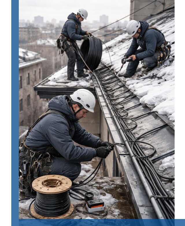 Монтаж греющего кабеля на кровле в Новотроицке под ключ