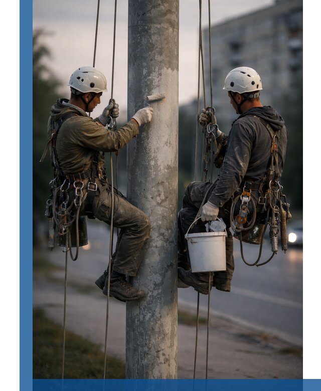 Покраска опор освещения и антикоррозийная защита в Новотроицке