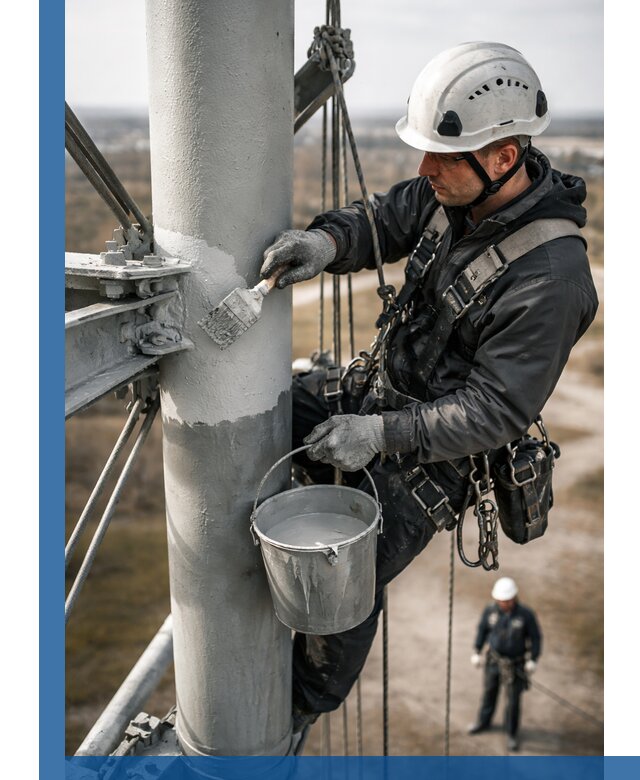 Покраска мачт связи в Новотроицке промышленными альпинистами