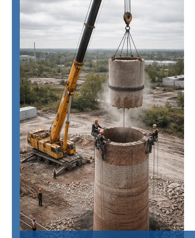 Демонтаж дымовой трубы в Новотроицке с гарантиями безопасности