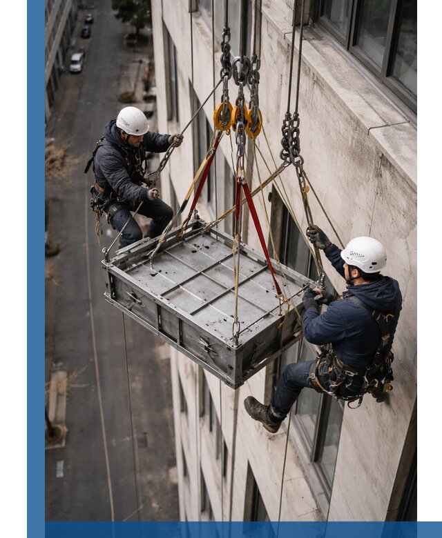 Спуск и подъем грузов по фасаду в Новотроицке для зданий
