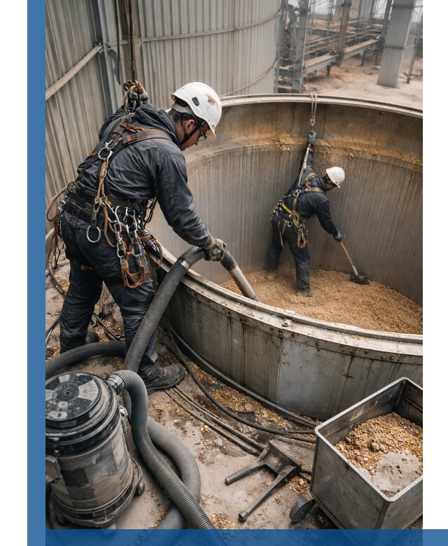 Профессиональная чистка зерновых бункеров в Новотроицке с выездом