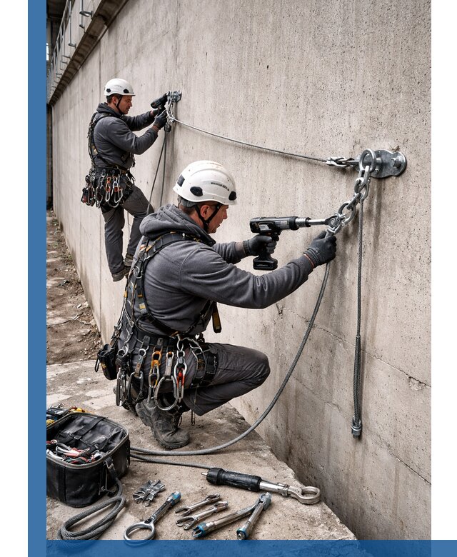 Монтаж анкерных линий высотной безопасности в Новотроицке