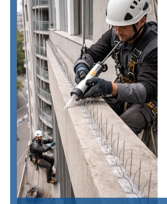 Установка шипов от птиц на фасадах и кровлях в Новотроицке